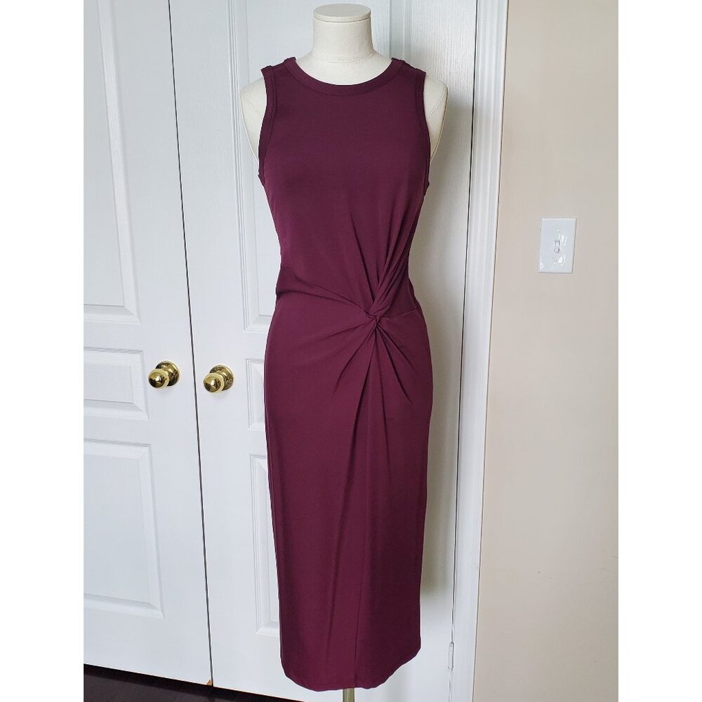 Ella Rafaella Ponte Knit Twist Front Midi Dress in Burgundy Size XS